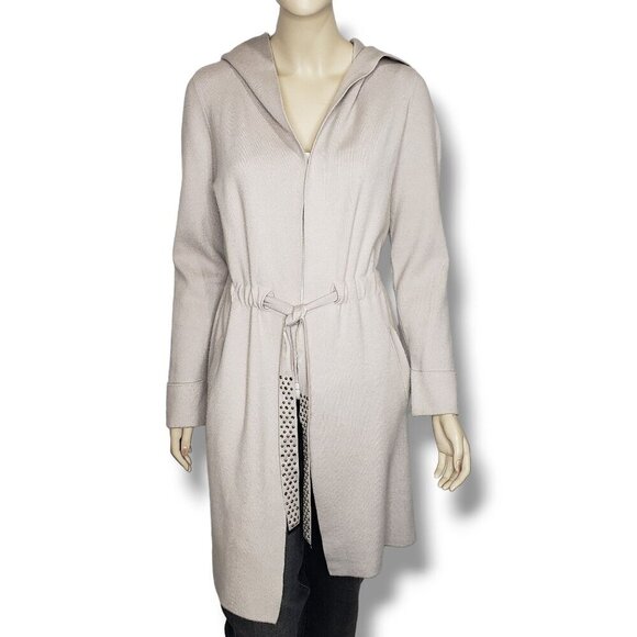 Joseph Ribkoff Hooded Cardigan Womens Small Cream Tie Waist Sweater - Picture 2 of 8